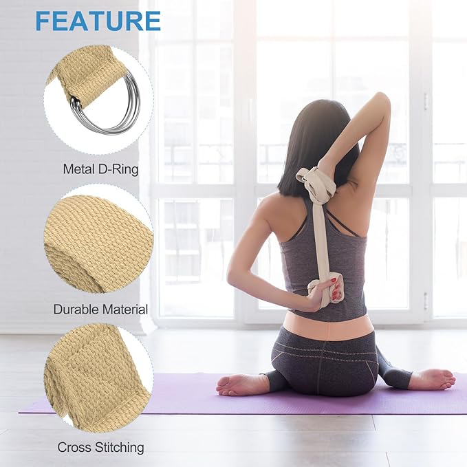 PATIKIL Yoga Strap for Stretching, Cotton Yoga Belt with Adjustable Metal D-Ring Buckle Stretch Band for Fitness Pilates-GravixFit