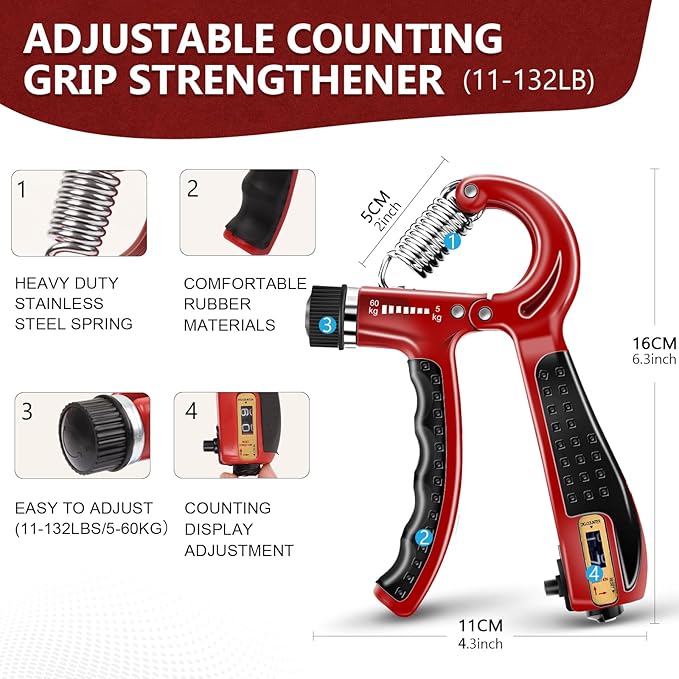 11PCS Grip Strength Trainer Kits, Hand Gripper Strengthener, Forearm Strengthener, Finger Strengthener, Finger Exerciser, Hand Exerciser, Stress Relief Ball, Grip Ring, for Muscle Building, Recover Hand Injury-GravixFit