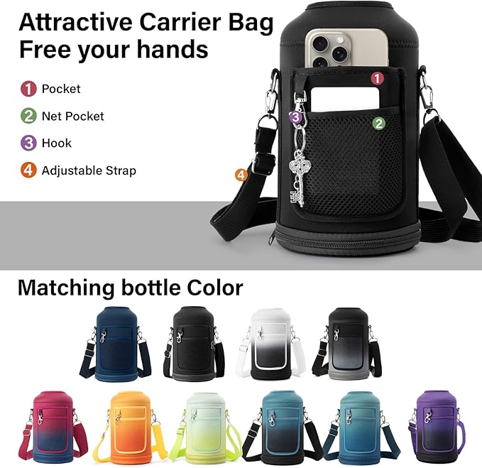 1 Gallon Water Bottle Insulated | Thickened Stainless Steel Vacuum Metal Water Jug | Portable Sports Large for Gym and Hiking with Straw, Carrier Bag, Handle Strap | BPA-Free 128 oz-GravixFit
