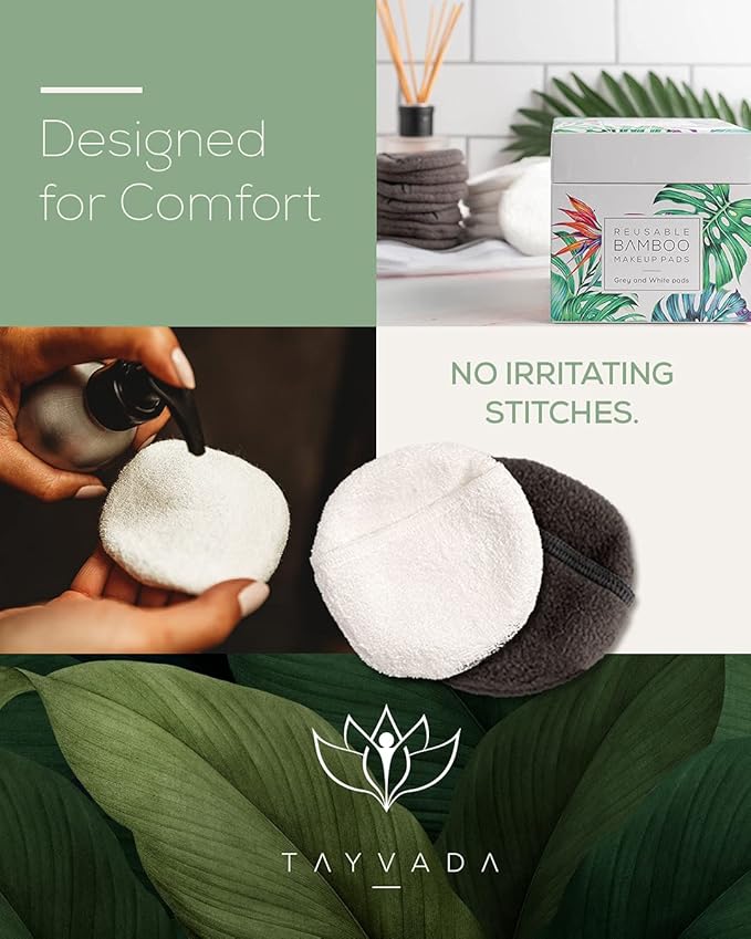 Luxury Bamboo Reusable Makeup Remover Pads, USA Brand (14 Pack), Four Layer Face Pads with Pocket - Reusable Bamboo Face Pads - Eco-Conscious Makeup Remover Pads - Includes Mesh Washing Bag (White)-GravixFit