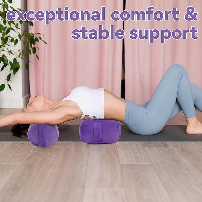 ROYALAY 2 Pcs Yoga Bolster Pillow for Restorative Yoga, Rectangular and Cylinder Meditation Pillow Set with Carrying Handles, Supportive Cushion for Exercise Workout Stretching Meditation,Purple-GravixFit