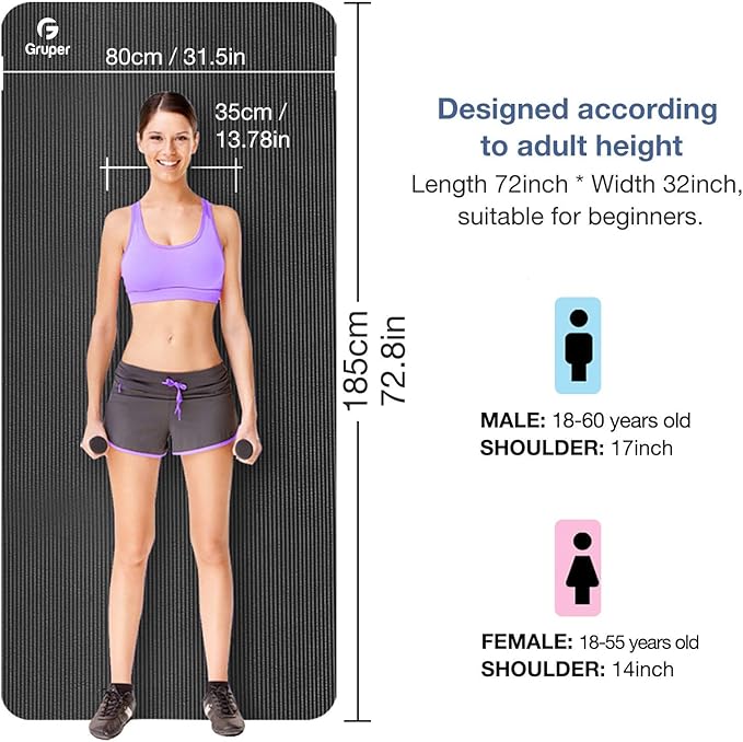 Thick Yoga Mat Non Slip, Large Size 72" L x 32" W x 0.6" TH, Premium Exercise & Fitness Mat with Carrying Strap and Bag, Workout Mats for Home-GravixFit