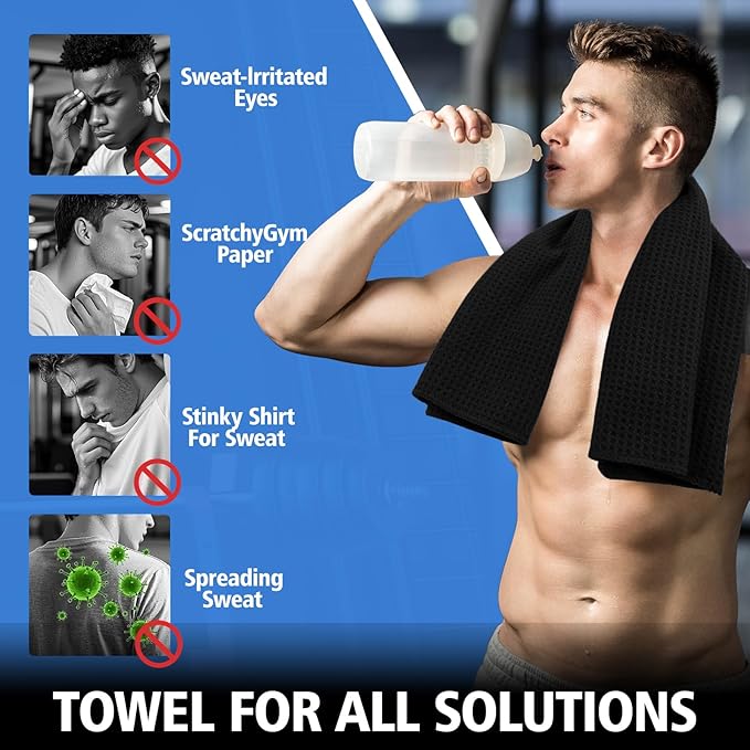 Microfiber Gym Towels for Working Out, Quickly Dry Yoga Towels for Men & Women Tennis, 16 Inch x 27 Inch, 6 Pack, Black-GravixFit