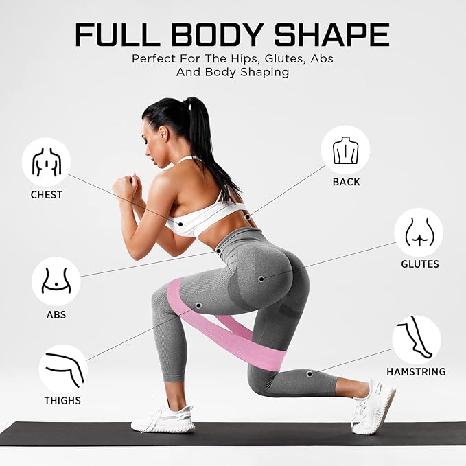 12 Pcs Fabric Resistance Bands for Working Out Booty Workout Stretch Exercise Bands Non Slip for Legs Squat Resistance Loop for Women Men Starter Butt Hip Thigh Fitness-GravixFit