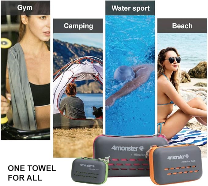 4Monster Camping Towels Super Absorbent, Fast Drying Microfiber Travel Towel, Quick Dry Ultra Soft Compact Gym Towel for Swimming Beach Hiking Yoga Travel Sports Backpack (47.00" x 23.60", Lake-green)-GravixFit