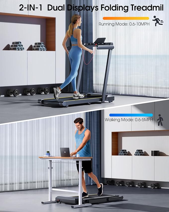 Walking Pad Treadmill with 12% Incline, 4 in 1 Folding Treadmill for Home/Office with Handle Bar, 2.5HP Under Desk Treadmills Portable Walking Pad with App & Bluetooth Speaker, 0.6-10MPH-GravixFit