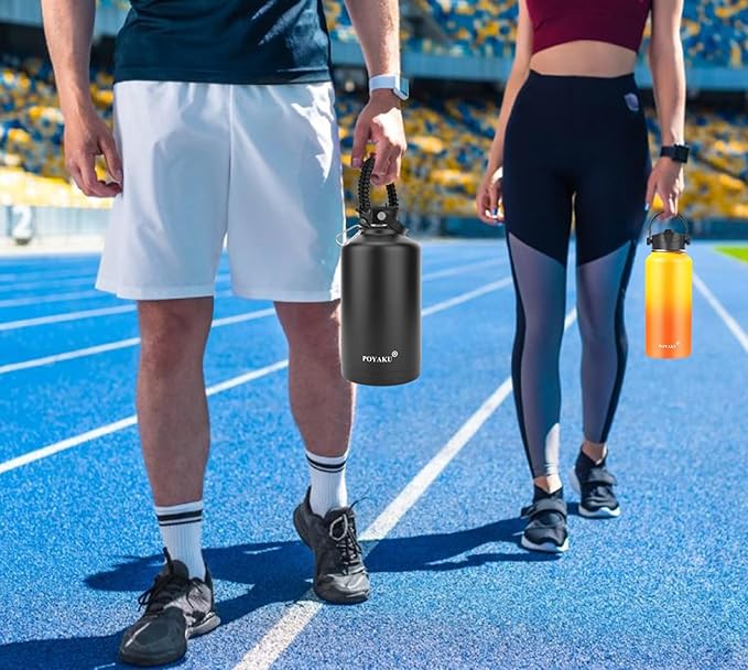 Water Bottle Insulated 32oz 40oz 64oz 128oz Straw Lid Spout Lid & 3 Lids, Leak Proof, Vacuum Insulated,Stainless Steel Water Bottle Wide Mouth for Sports, Gym or Office-GravixFit