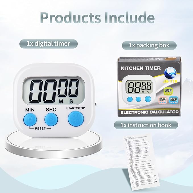 12 Pack Digital Kitchen Timer Magnetic Digital Timer with Big Display Loud Ring Cooking Timers for Kitchen Electronic Timer for Cooking, Bathing, Gym, Break Time, Classroom(12,White, Blue, Orange)-GravixFit