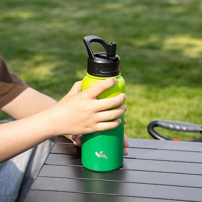 18 oz Insulated Water Bottle Stainless Steel Sport Bottles with 3 Lids,Bamboo Grove-GravixFit