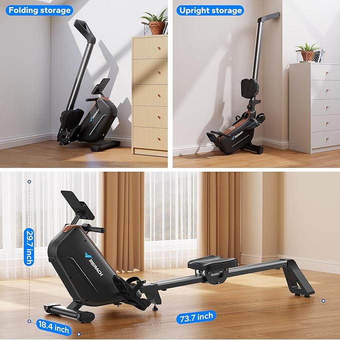 MERACH Rowing Machines for Home, Powerful Electromagnetic Row Machine with 51.2" Extended Rail, 16-Level Handle Resistance Adjustment Rower, 350 LBS Load Capacity, Ergonomic Comfort Seat, Easy Storage-GravixFit