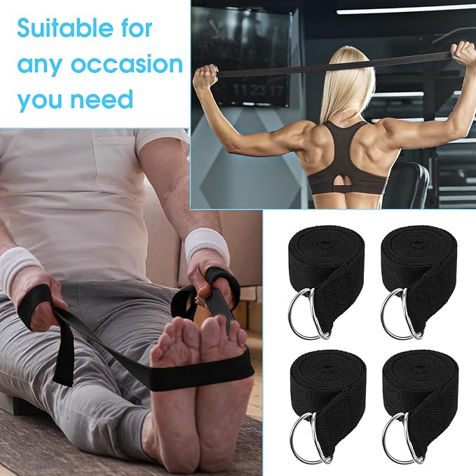 12 Pcs Yoga Strap 6Ft Exercise Stretch Bands for Flexibility with Adjustable Metal D Ring Buckle Loop Stretch Strap Non Elastic Yoga Belt Yoga Exercise Adjustable Straps for Pilates-GravixFit