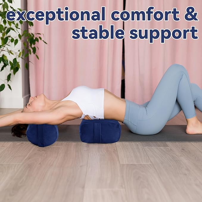 ROYALAY 2 Pcs Yoga Bolster Pillow for Restorative Yoga, Rectangular and Cylinder Meditation Pillow Set with Carrying Handles, Supportive Cushion for Exercise Workout Stretching Meditation,Dark Blue-GravixFit