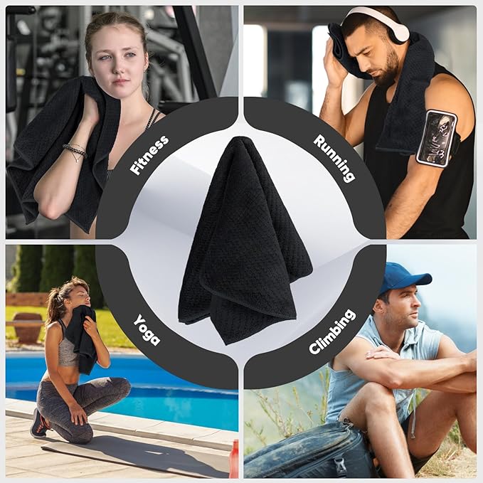 HOMEXCEL Black Gym Towels 6 Packs, (16x27 inches) Highly Absorbent Yoga Towel, Ultra Soft Hand Towels for Daily Use, Fast Drying Microfiber Workout Towels for Gym, Spa, Fitness, Camping, Hotel-GravixFit