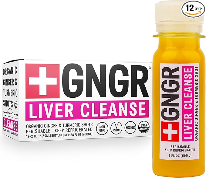 '+GNGR Liver Cleanse Shot, Cold-Pressed Ginger Shot with Milk Thistle, Dandelion Root, Turmeric Root, Immunity Shot for all natural Liver Support, Detox, Immunity, Digestion, Cleanse (2 Oz, Pack of 12)-GravixFit