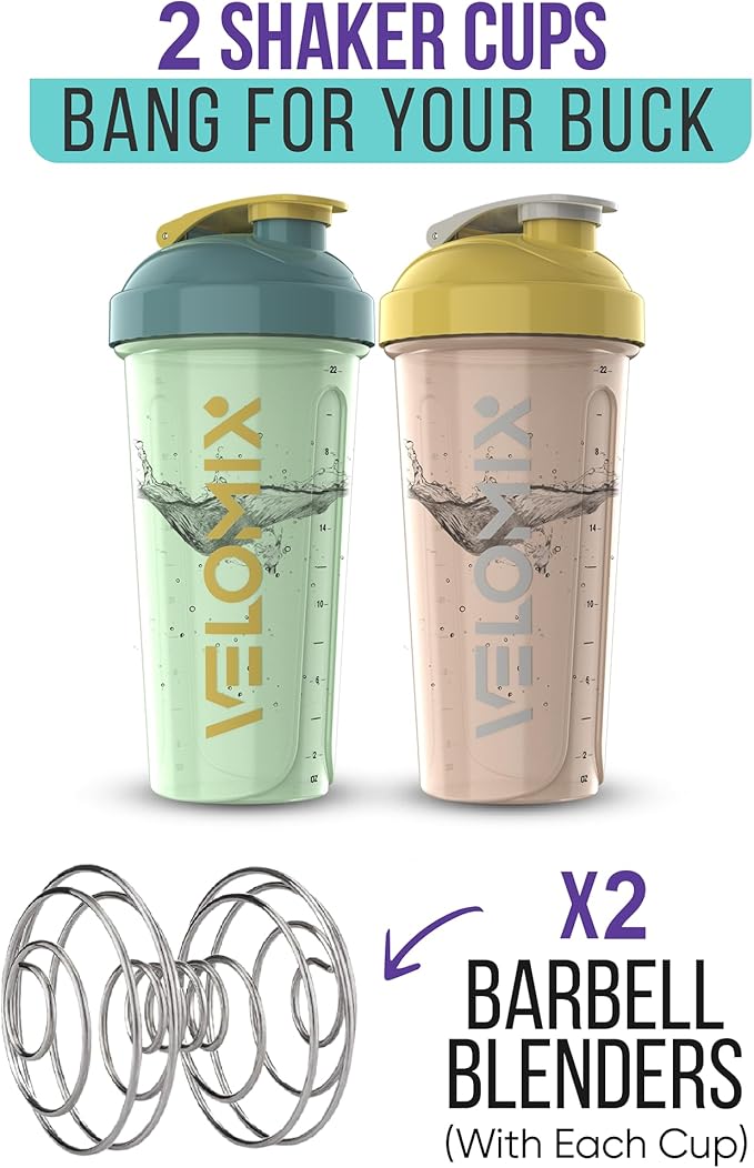 '-2 Pack- 28 oz Protein Shaker Bottles for Protein Mixes - 2x Wire Whisk | Leak Proof Shaker Cups for Protein Shakes | Protein Shaker Bottle Pack | Shakers for Protein Shakes-Soft Combo-GravixFit
