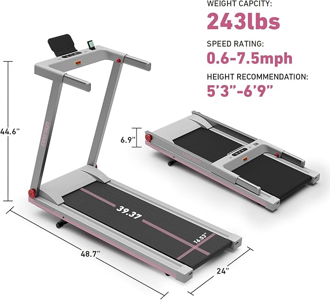 DeerRun Treadmills for Home with Incline and Handles, 3.5 HP Foldable Treadmill 350 LBS Weight Capacity for Small Spaces, Folding Running Machine with Smart APP-GravixFit