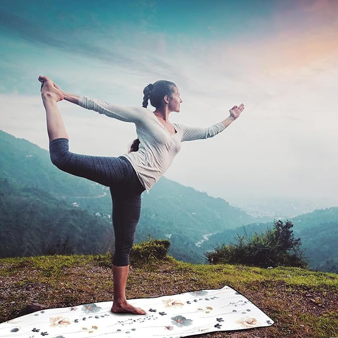 QiyI Floral Yoga Mat Towel with Corner Pockets, Non Slip Sweat Absorbent Hot Yoga Towels, Soft Yoga Blankets with Travel Bag, Mat Cover for Workout, Gym, Fitness - 70"x26", Watercolor Flowers-GravixFit