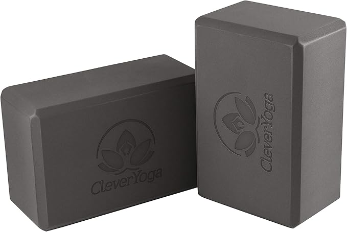 Clever Yoga Blocks & Strap - Lighweight Foam Yoga Blocks 2 Pack with 8ft Cotton Yoga Strap Set Kit for Beginners & Pros, Accessories & Equipment for Women & Men - Gray-GravixFit