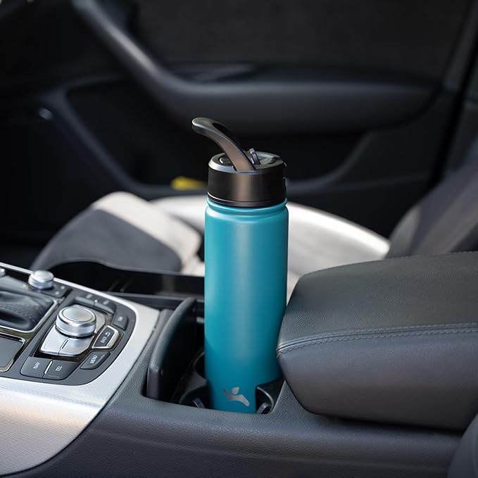 18 oz Insulated Water Bottle Stainless Steel Sport Bottles with 3 Lids,Light Blue-GravixFit