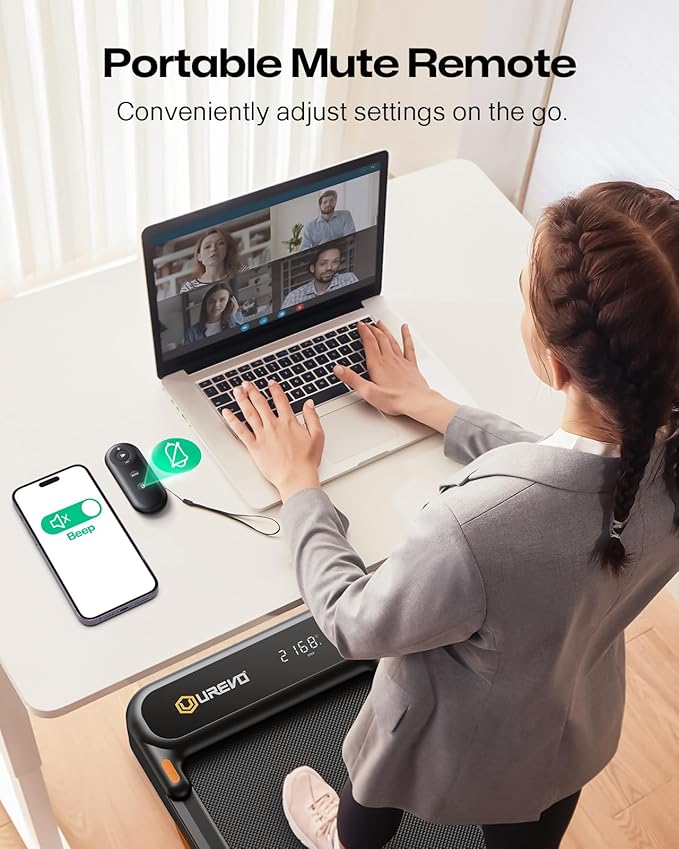 UREVO Strol 2E Smart 2-in-1 Folding Treadmill, Compact Walking Pad with Safety Handle, Plug and Play, Dual LED Display, Workout APP, Walking or Running for Home Office, Remote Included-GravixFit