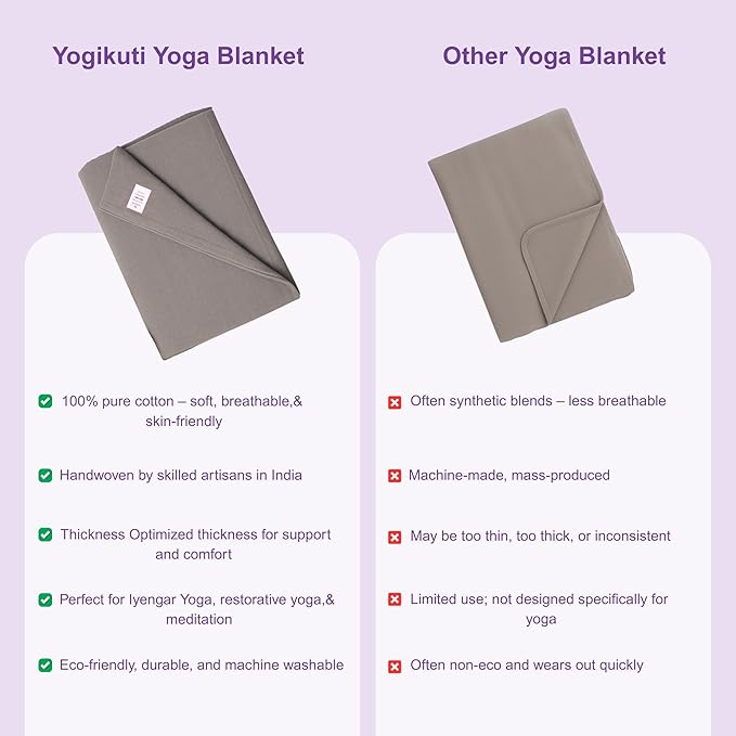 Yogikuti Iyengar Cotton Yoga Blanket Set of One – Thick Handwoven Yoga Blankets for Restorative Yoga, Meditation & Pranayama – Premium Cotton Yoga Blanket for Support & Comfort in Pranayama (Gray)-GravixFit