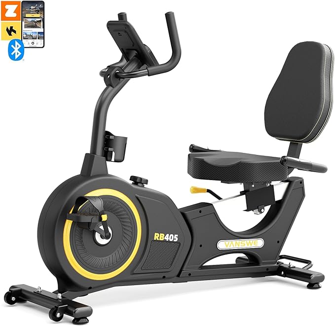 VANSWE Recumbent Exercise Bike, Recumbent Stationary Bikes for Home 400 LBS Weight Capacity, Exercise Bike for Home Seniors with Smart App and Bluetooth Connectivity, LED Display, Pulse Handle