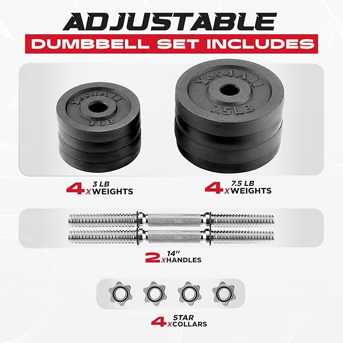 Yes4All Old School Adjustable Dumbbell Set with Weight Plates, Star Lock Collars/Connector, 40lbs to 200lbs Adjustable Weight Plates Set-GravixFit