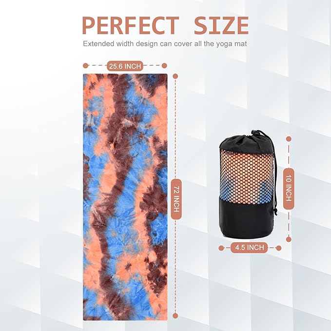 Eunzel Yoga Towel,Hot Yoga Mat Towel with Grip Dots Sweat Absorbent Non-Slip for Hot Yoga, Pilates and Workout 24" x72", Blue & Brown-GravixFit