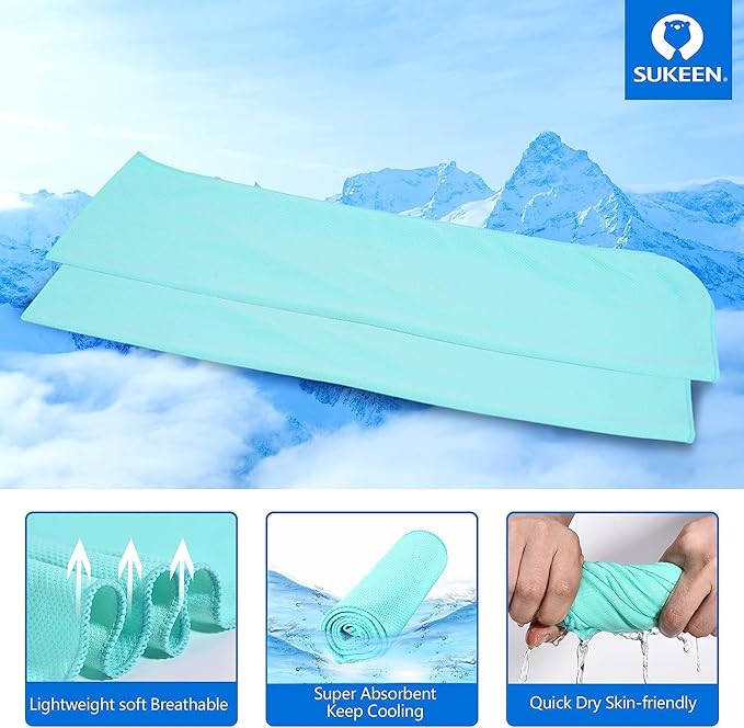 Sukeen 10 Pack Cooling Towels (40"x12") for Sweat, Quick-Drying Neck Cooling Wraps, Soft Breathable Cooling Towels for Neck and Face, Chilly SportsTowel for Yoga, Sport, Running, Workout-GravixFit