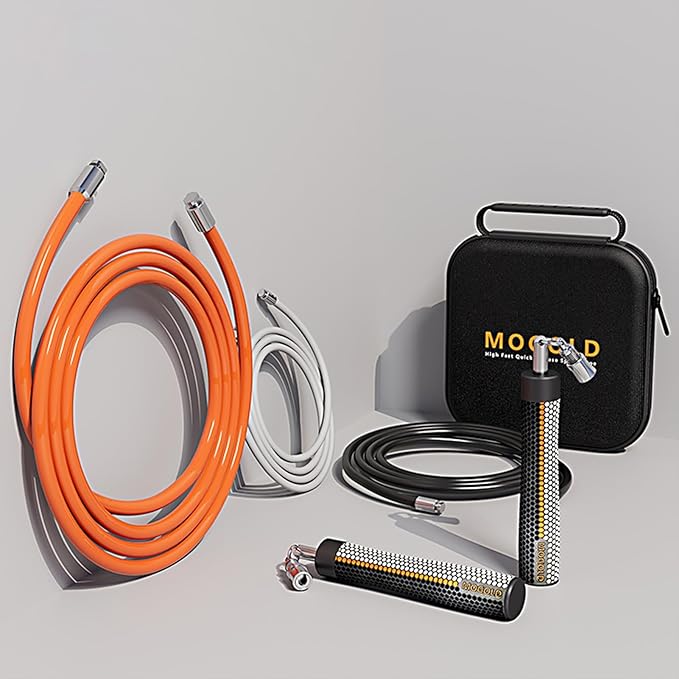 Weighted Jump Rope for Men Women -Interchangeable 1/5lb 1/4lb 1/2lb Heavy jump ropes - 360 Degree Spin - Length Adjustable,Ergonomics Leather Grip Skipping Rope for Fitness Weight Loss & More