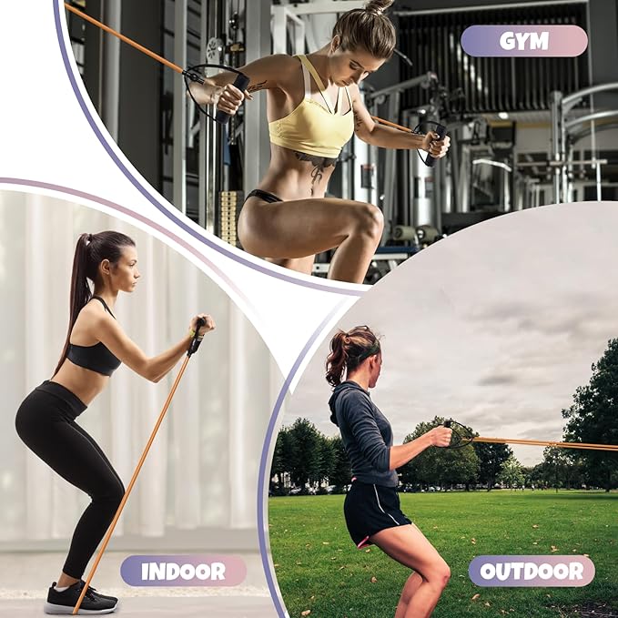 RitFit Single Resistance Exercise Band with Comfortable Handles - Ideal for Physical Therapy, Strength Training, Muscle Toning - Door Anchor and Starter Guide Included-GravixFit