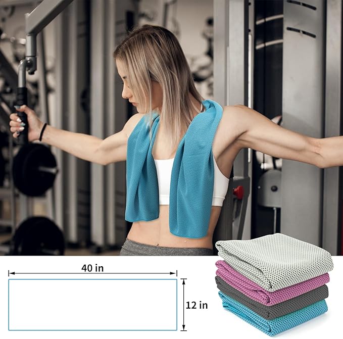 YESLIFE 4 Pack Cooling Towel 40"x12", Gym Towels for Men and Women, Soft Breathable Workout Towels for Yoga, Running, Sport, & More (Blue, Grey, Purple, Black)-GravixFit
