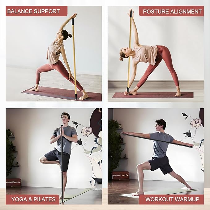 5ft Yoga Stick from Natural Bamboo - Non-Slip Handle Stretching Stick for Mobility,Versatile Exercise Tool with Flexibility,Stretch Bar for All Fitness Levels,Rehabilitation,and Posture-GravixFit