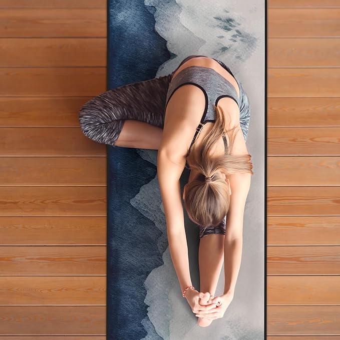 QiyI Yoga Mat Towel with Corner Pockets, Non Slip Sweat Absorbent Hot Yoga Towels, Soft Yoga Blankets with Travel Bag, Skidless Mat Cover for Workout, Gym, Fitness - 70"x26", Watercolor Mountain-GravixFit