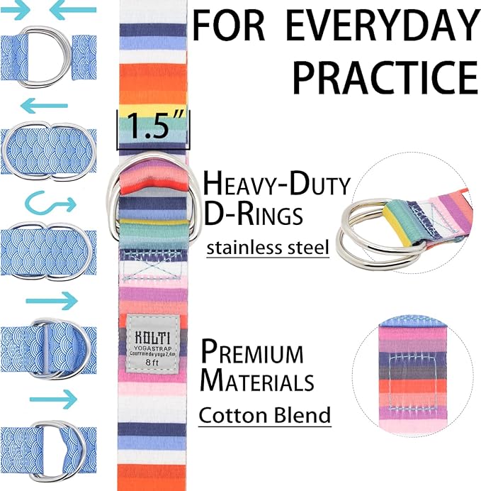 Yoga Exercise Adjustable Straps 8FT with Durable D-Ring for Pilates & Gym Workouts | Hold Poses, Stretch, Improve Flexibility & Maintain Balance-GravixFit
