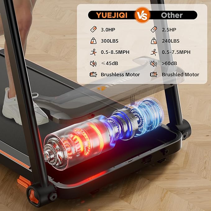 Treadmills for Home, 3.0HP Quiet Brushless Foldable Treadmill with Incline, Small Space Portable Running Walking Machine, 240/300 Lbs Capacity with Cup Holder
