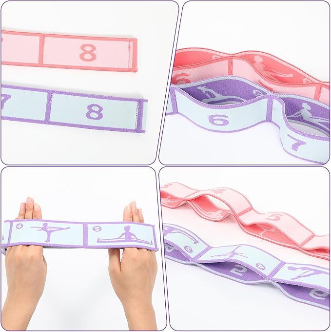 2 Pcs Yoga Stretching Strap Elastic Strap with Loops for Physical Multi-Loops Adjustable Exercise Bands Therapy Dance Yoga Pilates Gymnastics Flexible Pilates Stretch Band for Women Men-GravixFit