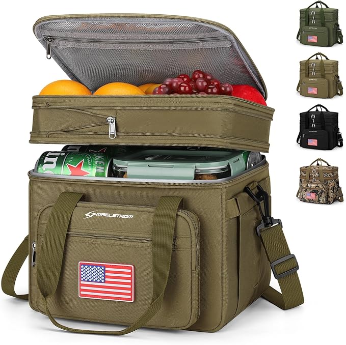 Maelstrom Tactical Lunch Box for Men, 23L Insulated Lunch Bag, Expandable Double Deck Cooler Bag, Lightweight Leakproof Tote Bag With Side Tissue Pocket, Suit For Men and Women, Khaki-GravixFit