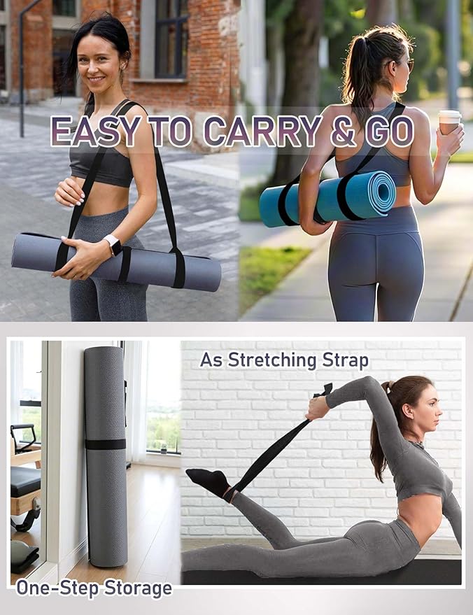 MRZZATA Yoga Mat Carrier Strap - Adjustable Thick and Wide Strap for Carrying Mat or Stretching, Black-GravixFit