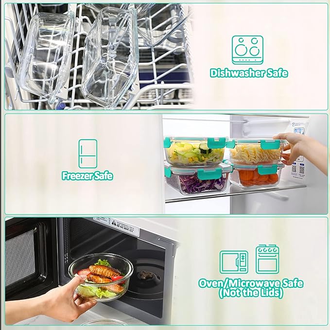 M MCIRCO 24-Piece Glass Food Storage Containers with Locking Lids,Glass Meal Prep Containers Set - Airtight Lunch Containers, Microwave, Oven, Freezer and Dishwasher,Green-GravixFit