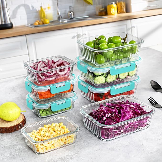 10 Packs Glass Meal Prep Containers with Lids, Glass Food Storage Containers Set, Airtight Lunch Containers, Microwave, Oven, Freezer and Dishwasher Safe, Green-GravixFit