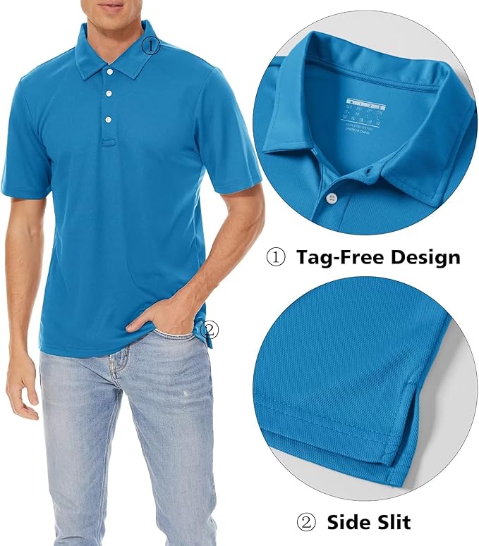 MAGCOMSEN Men's Polo Shirts 3 Buttons Casual Work T Shirts Quick Dry Short Sleeve Golf Shirt Pique Jersey Outdoor Performance-GravixFit