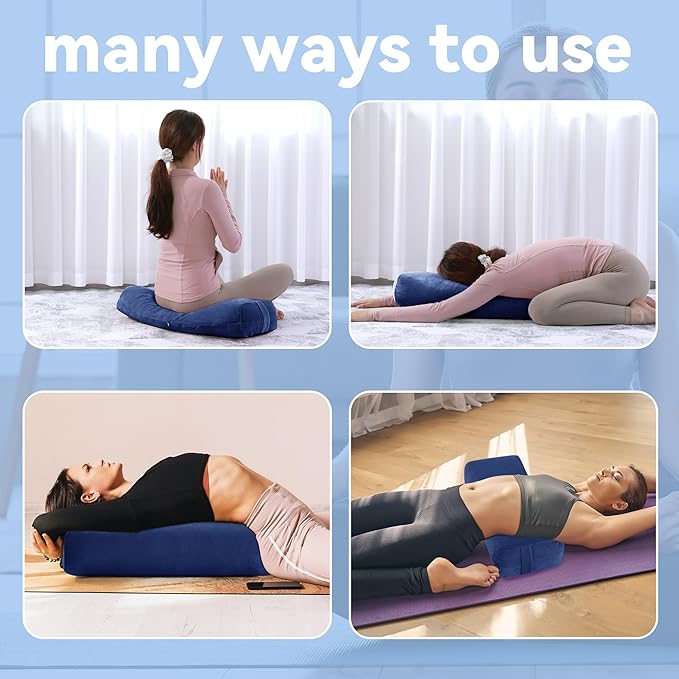 ROYALAY 2 Pcs Yoga Bolster Pillow for Restorative Yoga, Rectangular and Cylinder Meditation Pillow Set with Carrying Handles, Supportive Cushion for Exercise Workout Stretching Meditation,Dark Blue-GravixFit