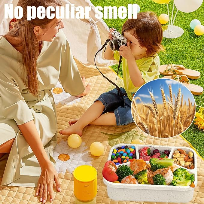 15 PCS Bento Box, 4 Compartment Bento Box Adult Set, Wheat Straw Bento Lunch Box, Reusable Lunch Snack Box, Microwave, Dishwasher and Freezer Safe Meal Prep Containers for Work, School and Travel-GravixFit