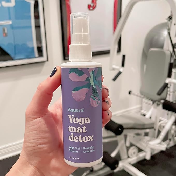 ASUTRA Yoga Mat Cleaner Spray (Peaceful Lavender), 4 fl oz - No Slippery Residue, Organic Essential Oils, Deep-Cleansing for Fitness Gear & Gym Equipment, Microfiber Towel Included-GravixFit