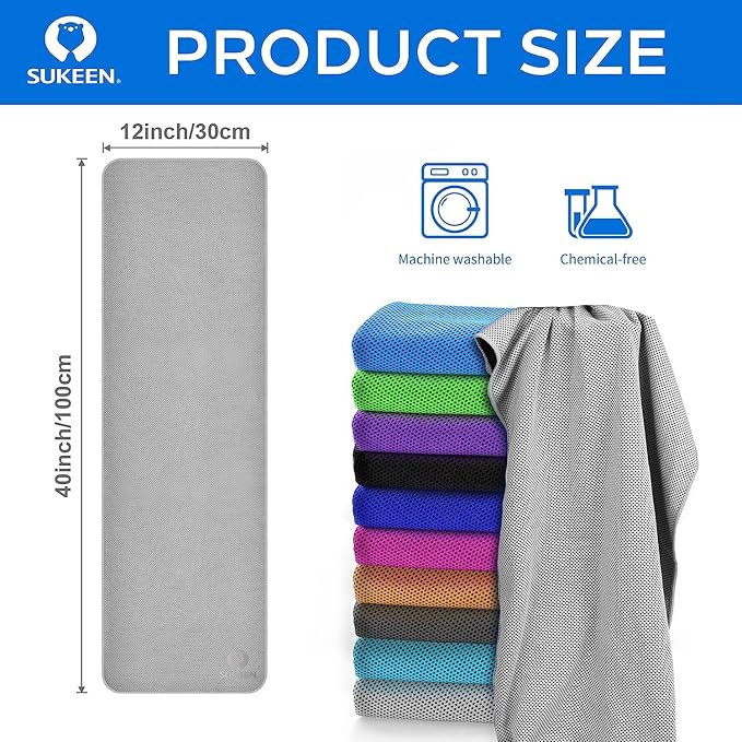 Sukeen 8 Pack Cooling Towel (40"x12"), Ice Towel Sets,Soft Breathable Chilly Towel,Microfiber Towel for Yoga,Sport,Running,Gym,Workout,Camping,Fitness,Workout-GravixFit