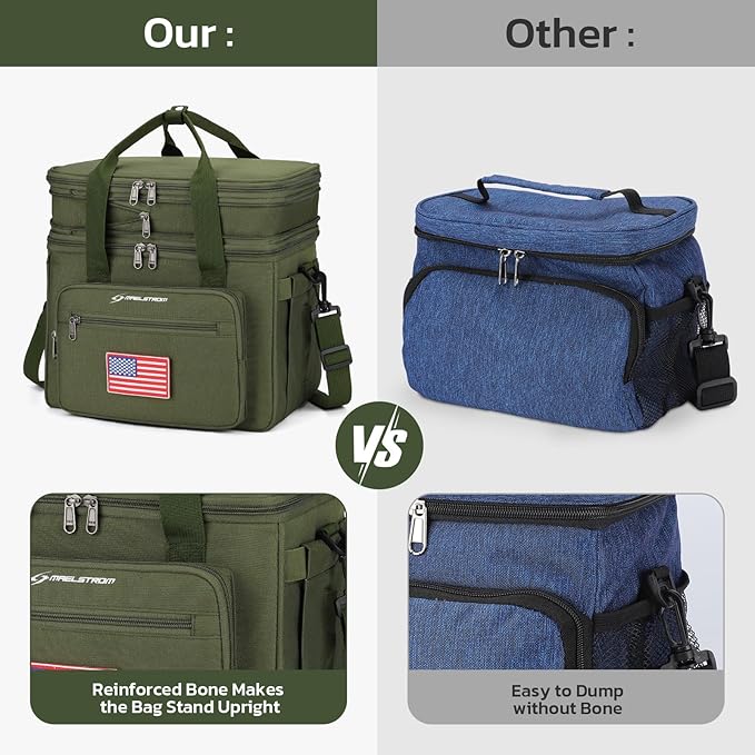 Maelstrom Tactical Lunch Box for Men, 23L Insulated Lunch Bag, Expandable Double Deck Cooler Bag, Lightweight Leakproof Tote Bag With Side Tissue Pocket, Suit For Men and Women, Army Green-GravixFit