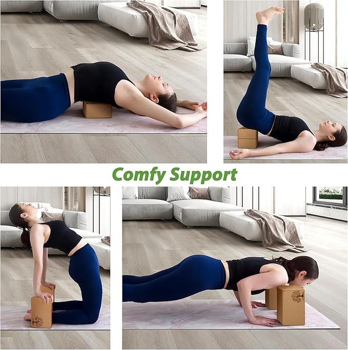 Cork Yoga Blocks 2 Pack Set, Natural Cork Soft Non-Slip Yoga Blocks, High Density & Eco Friendly Yoga Accessories for Women| Men, Ideal for Yoga, Pilates, Stretching and Toning-GravixFit