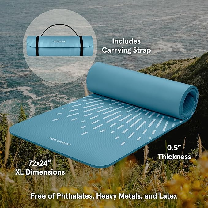 Retrospec Solana Yoga Mat 1/2" Thick w/Nylon Strap for Men & Women - Non Slip Exercise Mat for Yoga, Pilates, Stretching, Floor & Fitness Workouts-GravixFit