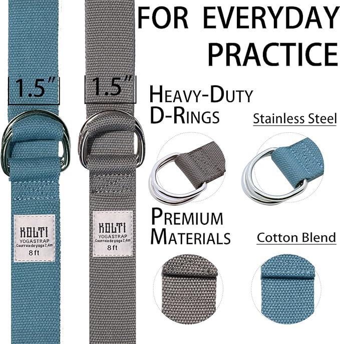 Yoga Exercise Adjustable Straps 8FT with Durable D-Ring for Pilates & Gym Workouts | Hold Poses, Stretch, Improve Flexibility & Maintain Balance-GravixFit